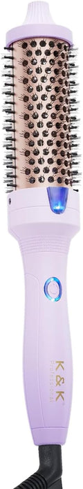 K&ampK 1.5 inch Volumizing Brush Heated Curling Ceramic Tourmaline Ionic Curling Iron Quick Heating Makes Hair Silky Smooth Dual Voltage Travel-Friendly Straightening Round Design (Purple 1.5 Inch)