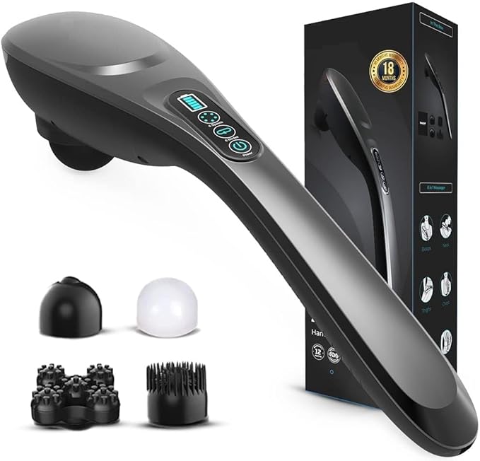 Generic Stream Pro Cordless Full Body Massager Machine for Pain Relief with 4 Attachments - Electric Back Massager for Pain Relief with 4000 mAh Battery (Grey &amp Black)