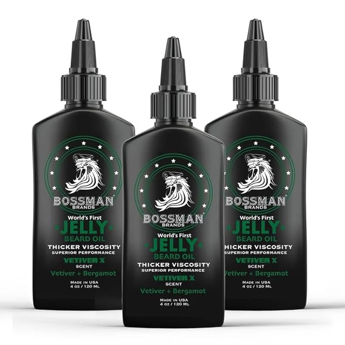 Bossman Jelly Beard Oil for Men - 3 Pack (12 oz in Total Vetiver X Scent) – Softens Moisturizes &amp Conditions with Natural Ingredients