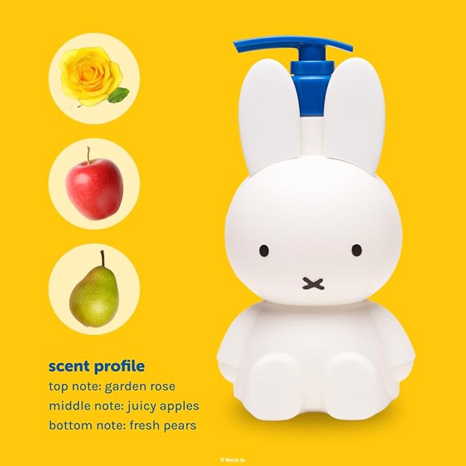 The Crème Shop Miffy Flower Garden Shower Gel Body Wash with Hydrating and Nourishing Hyaluronic Acid and Niacinamide Miffy Pump Bottle Garden Rose Juicy Apples and Fresh Pears Scent 340 mL