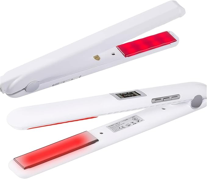 Ultrasonic Infrared Hair Care Iron Recovers The Damaged Hair LED Display Treatment Styler Cold Iron Straightener Infrared Straightener Styler (White)