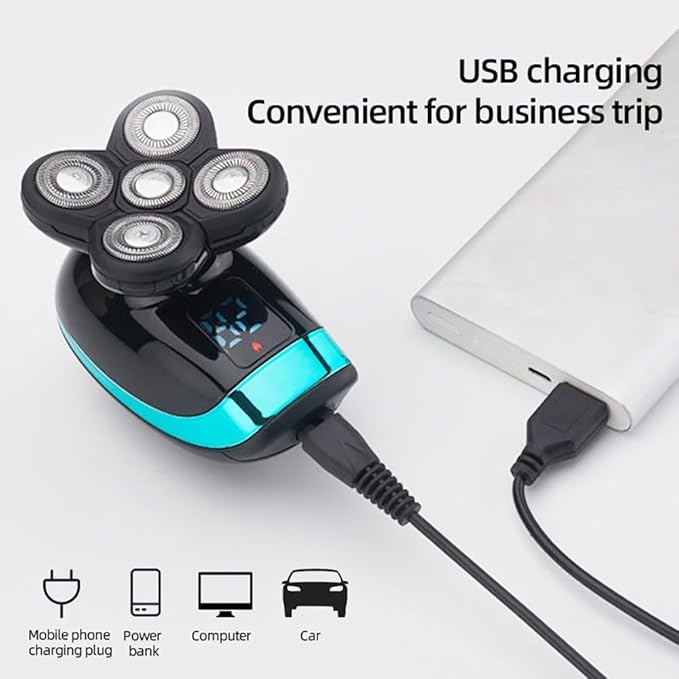 Head Shaver for Men 5 in 1 Electric Shaver Rechargeable Electric Razor for Men Beard Razor Wet-Dry Dual Use Waterproof LCD Display Shaving Machine
