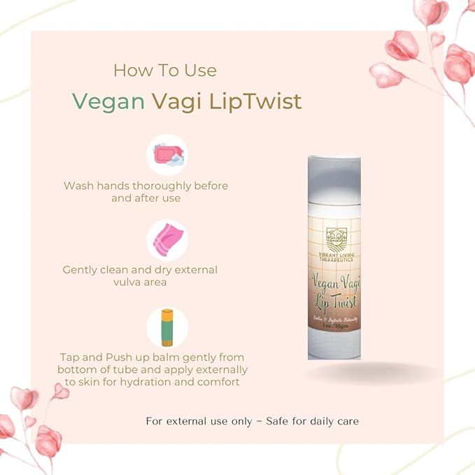 Vegan VagiLipTwist Menopause Balm by VLT| Hormone-Free Beeswax-Free External Vaginal Moisturizer for Menopause Dryness| Plant-Based Intimate Balm| Eco-Friendly Paper Push-Up Tube|