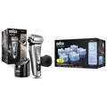 Braun Electric Razor for Men with Precision Beard Trimmer Rechargeable Wet &amp Dry Foil Shaver Clean &amp Charge Station &amp Travel Case Silver 3 Piece Set with Clean &amp Renew Refill Cart