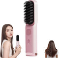 Go Brush - Pro for Short Hair Portable Mini Hair Straightening Comb with 4 Heat Settings 30s Fast Heating Ionic Ceramic Brush USB-C Rechargeable Travel Hair Styler Anti-Frizz(Pink)