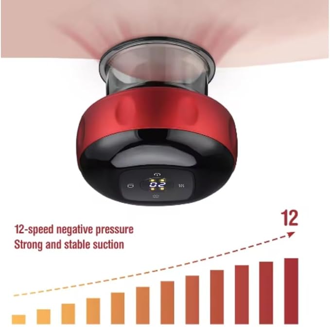 Smart Cupping Therapy Massager7-in-1 Red Light electric Therapy massage device with 2 Modes for Targeted Pain Relief Aches Muscle Soreness Circulation Tighter Skin with 12 Levels Suction and Heat