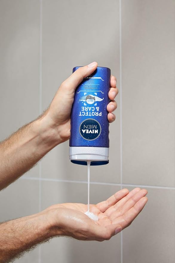 NIVEA MEN Protect &amp Care 3-in-1 Shower Gel for Body Face and Hair with Aloe Daily Cleansing Formula with Fresh Masculine Fragrance Dermatologically Tested Shower Gel16.9 fl oz/500 ml Bottle
