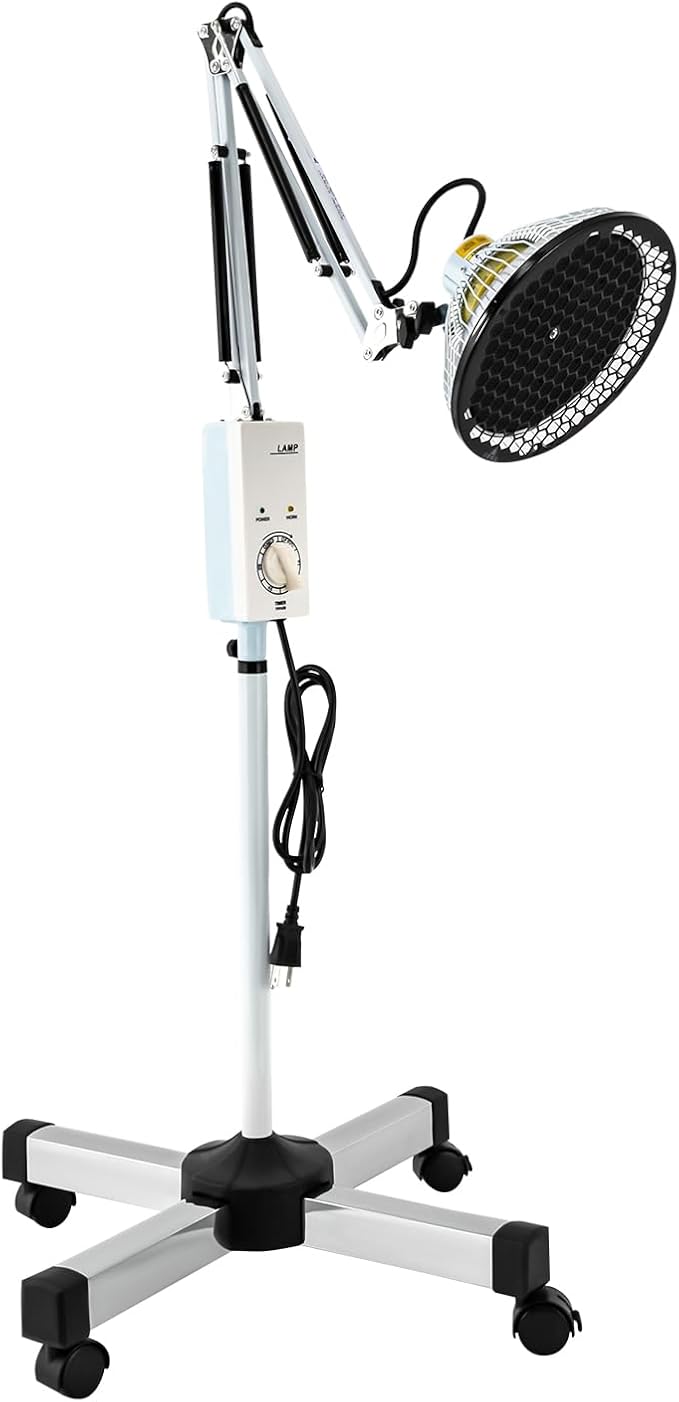Infrared Heat Lamp 110V/250W Height Adjustable Standing Far Infrared Lamp with Wheels Pain Relief Light Infrared Light Rotating Therapy Light