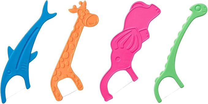 Biodegradable Kids Flossers -200 Pack Natural Kids Floss Picks Fluoride Free Biodegradable Floss Pick Organic Animal Dental Floss Picks Dental Floss Sticks - 4 Fun Animal Designs