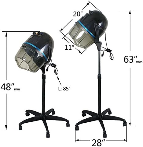 JungleA Professional Bonnet Hair Dryer Stand Up High Speed Blow Dryer w/Rolling Wheels Base Temperature/Time/Height Adjustable Equipment Suitable All Hair Types for Beauty Spa Home Salon