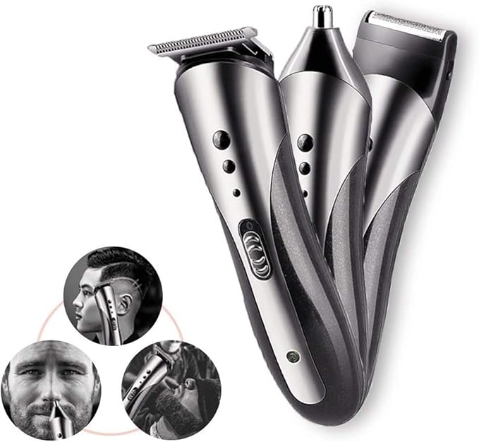 Professional Men Hair Clipper 3 in 1 Electric Trimmer Nose Hair Trimmer Shaver Styling Tools Rechargeable Cordless Grooming Kit