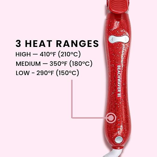 The Beachwaver Co. B1 Rotating Curling Iron - Red Glitter | Automatic 1-Inch Ceramic Curling Iron - Most Common Barrel Size for All Hair Lengths! | Auto-Shut Off Travel-Friendly Dual Voltage