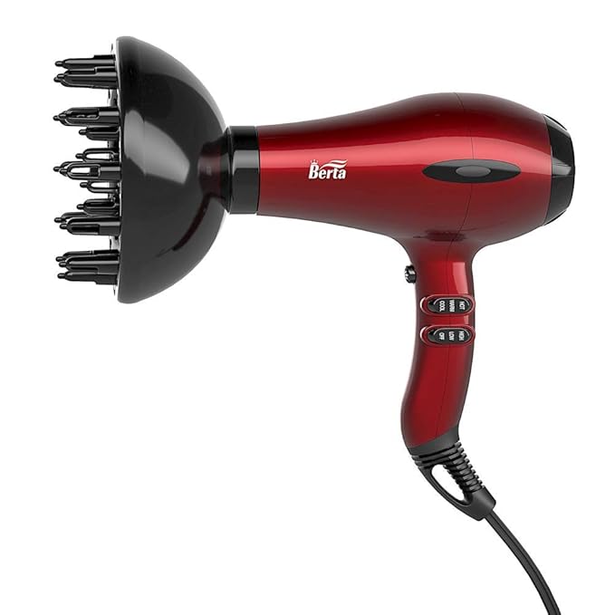BERTA 1875W Powerful Negative Ions Hair Dryer Ceramic Professional Far Infrared Blow Dryer 2 Speeds 3 Heating Settings (3 Attachments)