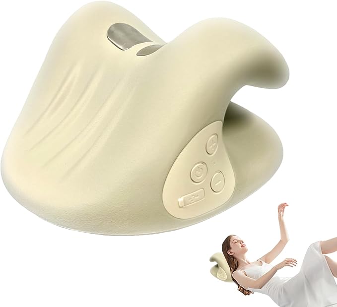 Neck Massager Pillow - 26° Angle Neck Relaxer Shoulder Relief Device Ergonomic with Heat Function Massage Tool for Stress Relief Muscle Relaxation and Cervical Traction Aid for Adults