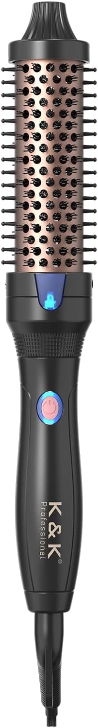 K&ampK Ceramic Tourmaline Ionic 1.25 Inch Heated Curling Brush - Volumizing Hot Brush for Root Volume Loose Curls and Styling