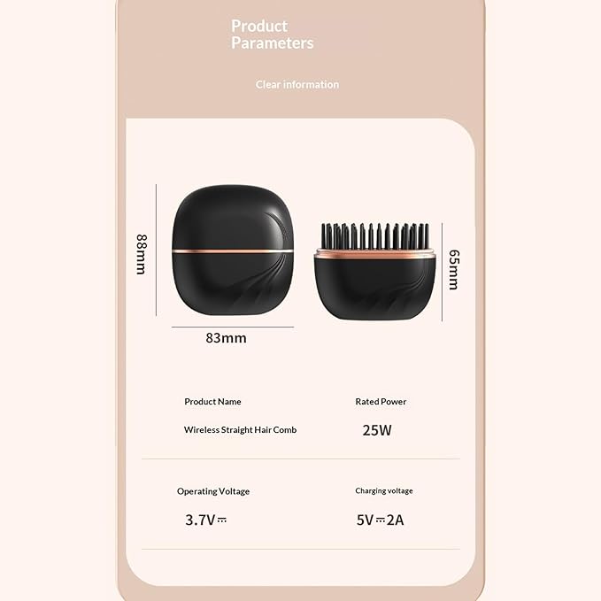 Mini Hair Straightener Brush Wireless Rechargeable Straightening Comb 3-Speed Temperature Control 30s Heating Portable Electric Hair Straightener Brush for Home and Travel (Black)