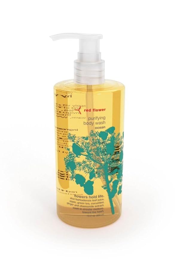 Red Flower Ocean Purifying Body Wash – Cleanse &amp Hydrate Botanical Shower Gel with Organic Fruit &amp Leaf Extracts for Hydrated Radiant Skin (10 oz)