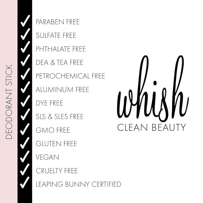 Whish Aluminum Free Deodorant - Non-Toxic Botanical Ingredients Paraben &amp Sulfate Free Vegan Cruelty Free - 1 Stick 2.5 oz