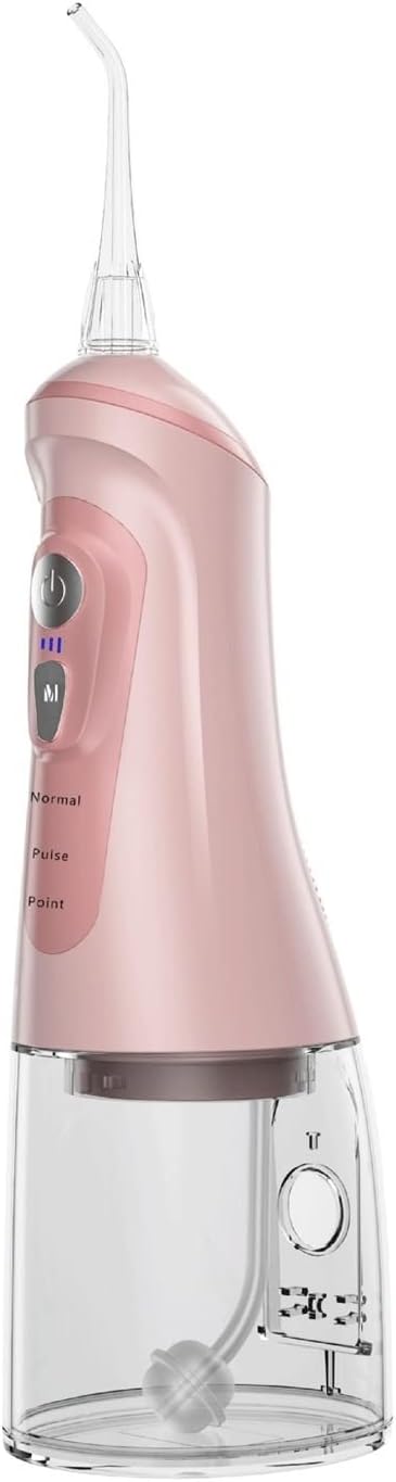 Water Flosser - Cordless Dental Irrigator Pick - Adult Oral Care Floss Kit 320ML Portable Water Tank and Rechargeable IPX7 Waterproof (Color : Pink)