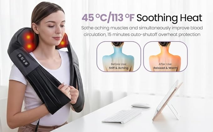 4D Shiatsu Neck and Shoulder Massager with Heat Deep Tissue Back and Neck Massager for Pain Relief Eco-Friendly Portable Massage Pillow for Home Office Car Relaxing Gift for Men and Women