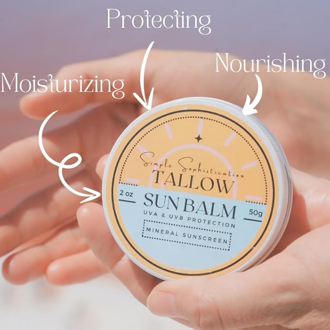 Tallow Sun Balm tinted - with grassfed tallow castor oil zinc oxide | Mineral Sunscreen | Natural Clean Organic | Reef Safe Ocean Friendly | Spf 30 - suitable for sensitive skin (2 oz) (Fair)