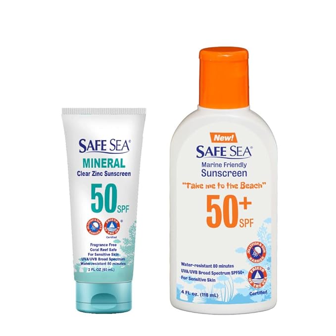 SAFE SEA SPF50+ Sunscreen Bundle (2x4 fl oz) | Waterproof Biodegradable Coral Reef-Safe Jellyfish Sting-Blocking Mineral Lotion