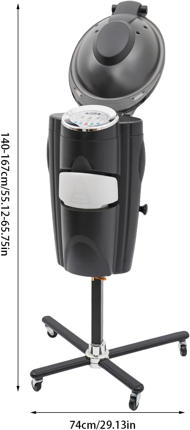 Professional Hair Steamer with Ozone Cold/Hot Mist 12 Light Modes Adjustable Height Large Tank Salon Spa Styling Conditioning Machine White (Black)