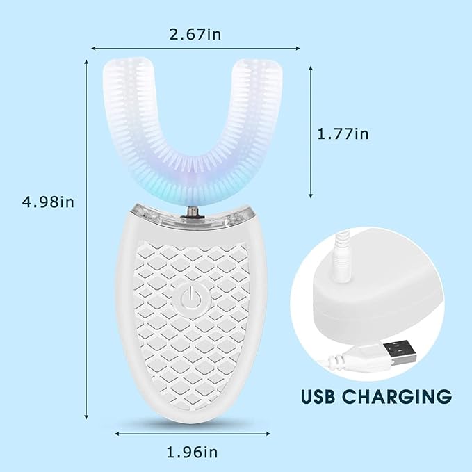 Ultrasonic Electric Toothbrush Adults Automatic Toothbrush U Shaped Whole Mouth 360° Cleaning Teeth Whitening Hands Free Rechargeable IPX7 Waterproof