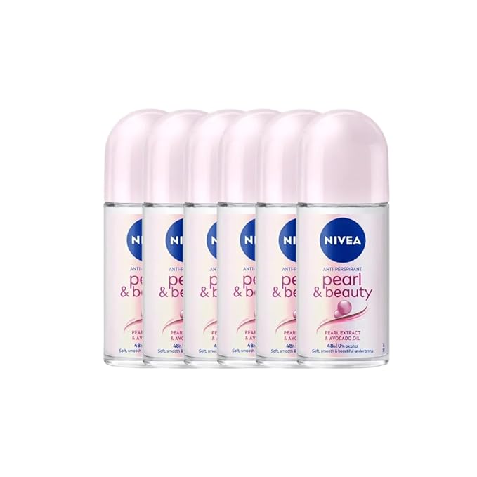 NIVEA Anti-Perspirant Deodorant Roll-On Pearl &amp Beauty 50ml – Long-Lasting Freshness Smooth Skin 48H Sweat &amp Odor Protection Gentle Formula with Pearl Extract Alcohol-Free Deodorant 6-Pac