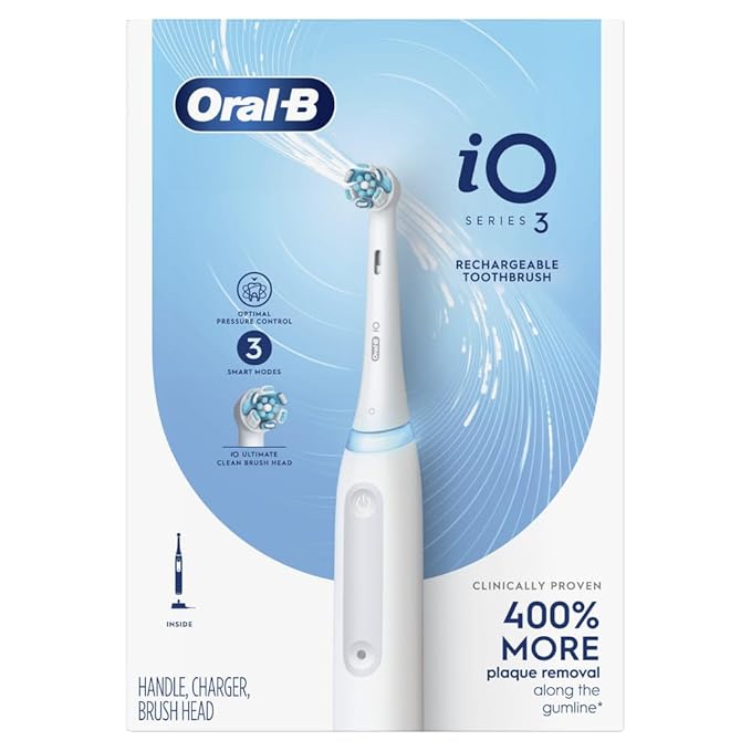 Oral-B Rechargeable Electric Toothbrush iO3 Clean &amp Protect 3 Cleaning Modes Visible Pressure Sensor White