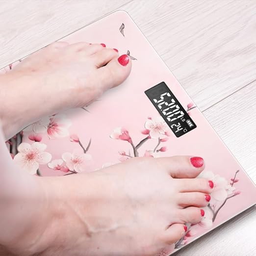 Digital Scale for Body Weight Highly Precision Bathroom Weight Scale 400 lbs with Backlit Display Personalized Scale for Home-Pink Cherry Blossom Mural Branches with Flowers On Pink Background