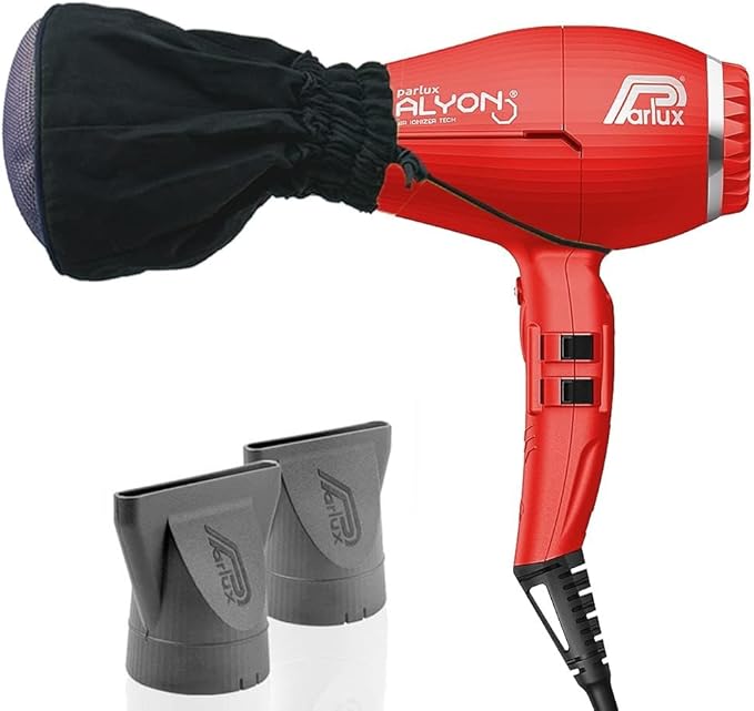 Parlux Alyon Red Hair Dryer + M Hair Designs Metal Mesh Diffuser Bundle – Lightweight Ionic Fast-Drying Professional Blow Dryer for Frizz-Free Salon-Quality Hair