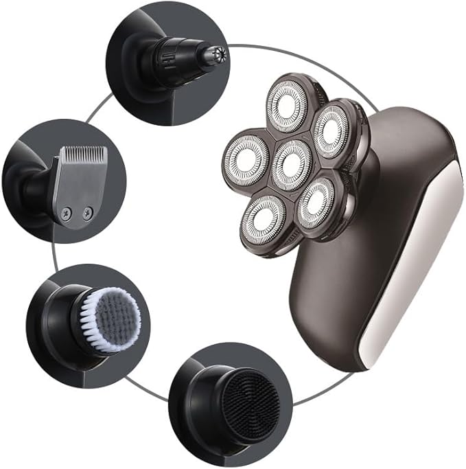 Head Shavers for Bald Men 5 in 1 4D Electric Razor Electric Shaver Rechargeable 6 Floating Heads Shaving Machine for Men Beard Razor Wet-Dry Dual Use