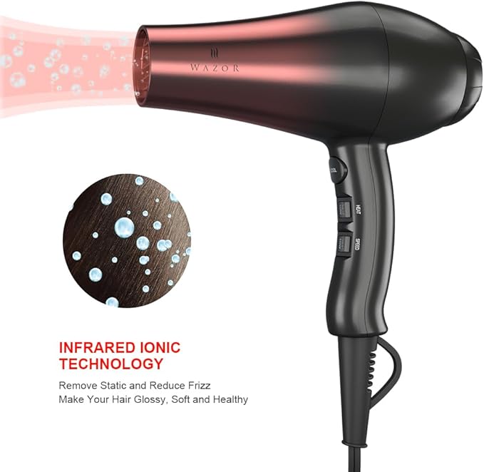 1875W Professional Hair Dryer Salon Lightweight Ionic Blow Dryer 2 Speed and 3 Heat Settings Powerful Ceramic Fast Dryer with Diffuser Concentrator and Comb (Black)