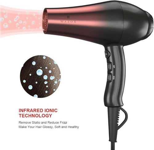 1875W Professional Hair Dryer Salon Lightweight Ionic Blow Dryer 2 Speed and 3 Heat Settings Powerful Ceramic Fast Dryer with Diffuser Concentrator and Comb (Black)