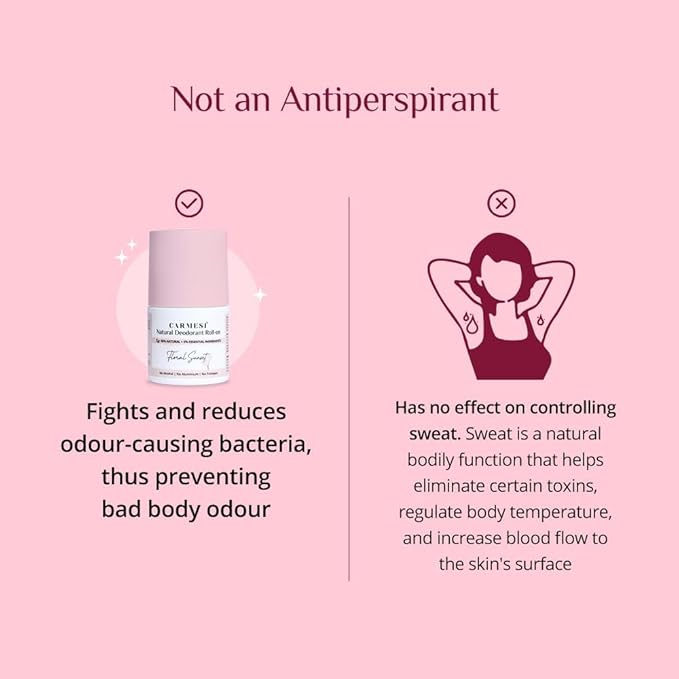 C.a.r.m.e.s.i. Natural Underarm Roll On Deodorant for Women | 95% Natural + 5% Essential Ingredients | For Fresh Underarms All Day | No Alcohol &amp Aluminium | Floral Sunset | 50 ml