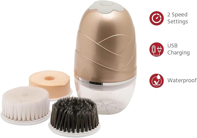 Rechargeable Face Cleaning Massager with 3 in-1 Detachable Heads 2 360 Speed Rotations IP7X Waterproof for Facial Use
