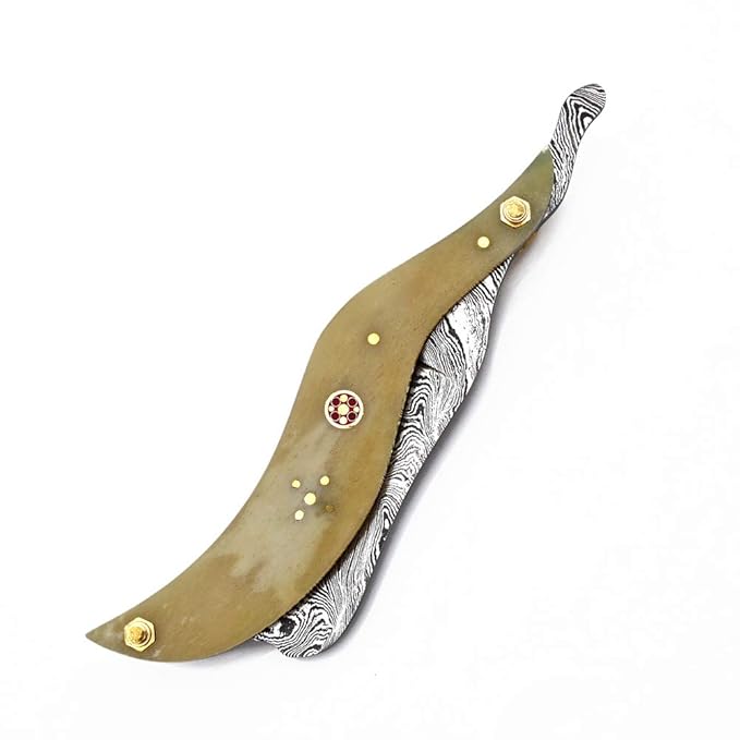 Hand Made Damascus Steel Straight Razor Folding Razor With Shaving Ready Classic Barber Blade Edge Men Straight Razor Leather Case + Strop Close Shave Great Gift R-84