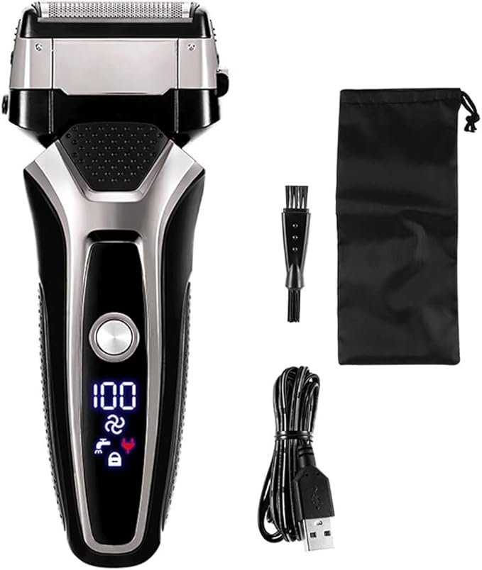 Men's Shaver USB Rechargeable Electric Shaver Stainless Steel Shaving Machine for Men 3D Triple Floating Blade Razor Shaver Barber Electric (Color : Silver with Box)