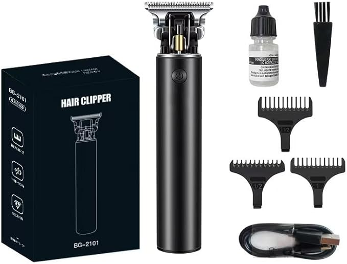 Professional Hair Clipper Set Black Electric Trimmer with Retro Oil Head Design Carving Push Clipper with Attachments BG-2101 (Black)