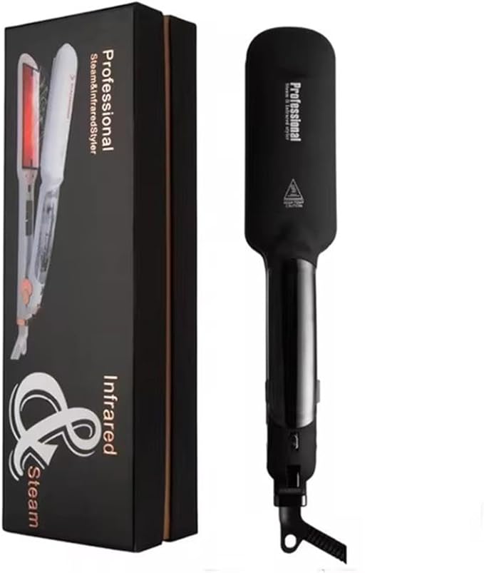 Professional Steam Infrared Hair Straightener Flat Iron 2 inch Wide Tourmaline Ceramic Plate Fast Vapor Instant Heat Up with Adjustable Temperature Dual Voltage Black