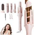 4-in-1 Automatic Curling Iron Multifunctional with 1 - 1.57 Interchangeable Barrel Salon Curls Waves Hair Straightener Brush for All Hair Lengths (Pink 4in1)