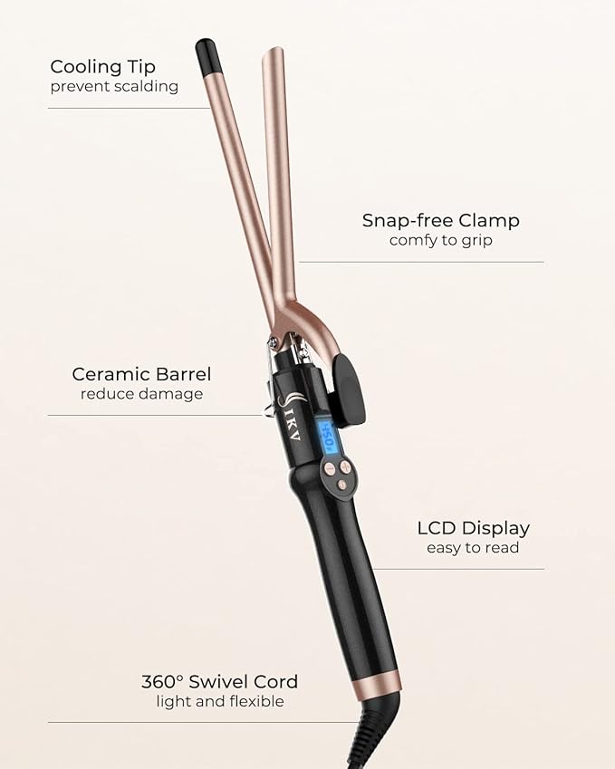 Small Curling Iron 1/2 Inch Long Barrel for Short Hair Ceramic Skinny Curling Wand