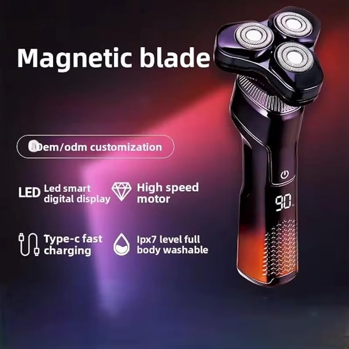 Electric Rotary Shaver for Men 3D Floating Heads Rechargeable Cordless Beard Shaver Waterproof Wet &amp Dry Razor LED Display USB Charging