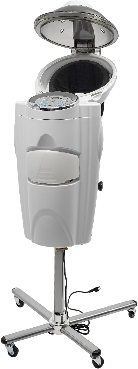 Professional Standing Hair Steamer Machine Multifunction Salon Steamer with 12 Color Lights &amp Cold Mist for Home Salon Spa (White)