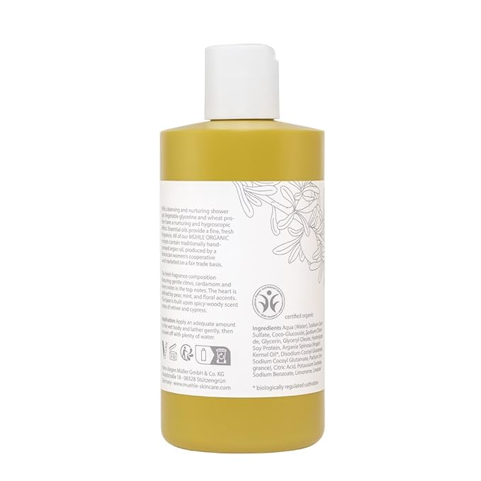 MÜHLE Organic Shower Gel | Refreshing Body Wash and All-Natural Cleanser with Essential Oils | BDIH Certified | 100% Vegan | 250mL (8.45 oz) Liquid Bottle Soap