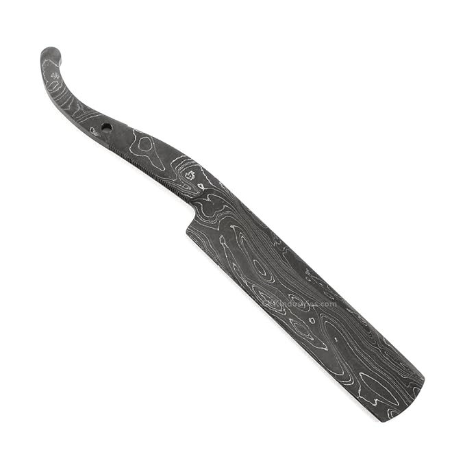 Shave Master USA Damascus Straight Razor Blade Blank - DIY Knife Kit with Stainless Pinstock - Hollow Ground - 416 Layer Carbon Steel - Custom Shaving Build - Made in America for Makers &amp Collecto