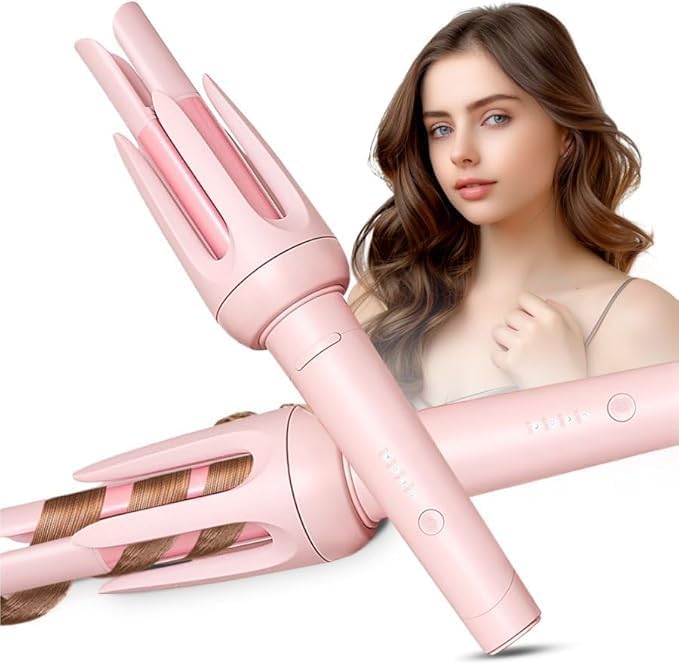 Auto Hair Curler Automatic Curling Iron with 4 Temperature &amp 3 Timer Automatic Shut-Off Anti-Scald Anti-Tangle Rotating Curling Wand for Hair Styling Pink