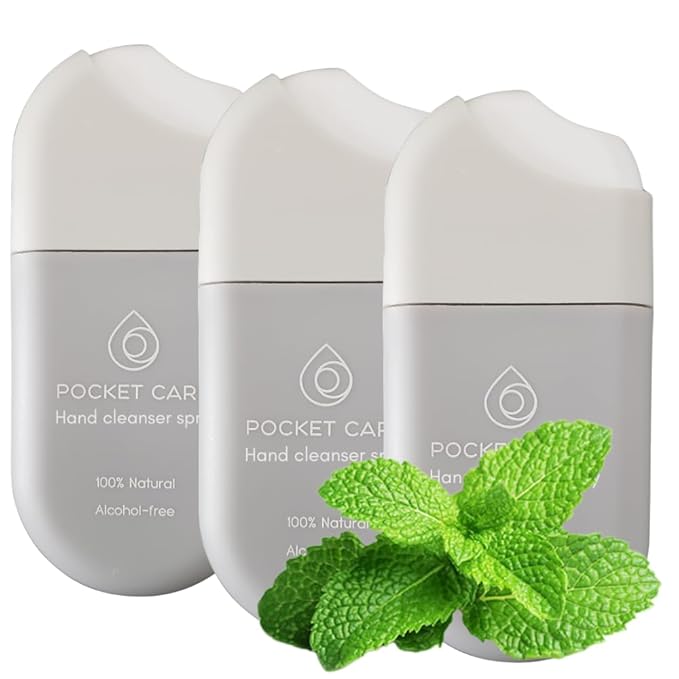 POCKET CARE | 3 Pack Mint-Scented Hand cleanser Spray 15 ml - Spray for Hands | Organic Moisturizing Spray | Travel Size - Travel Accessories | 100% natural