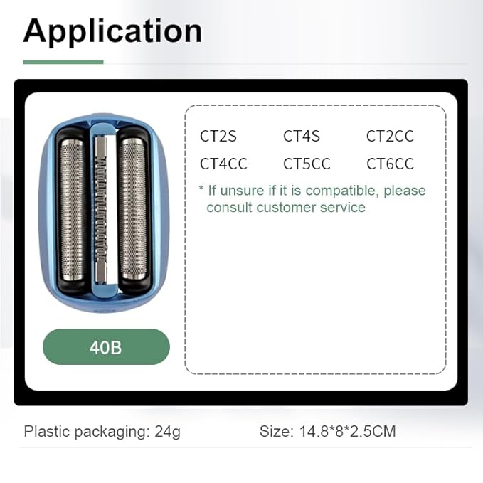 40B Replacement Shaver Foil cut Cassette Head Compatible with CT2s CT2cc CT3cc CT4s CT4cc CT5cc CT6cc (2 Count)